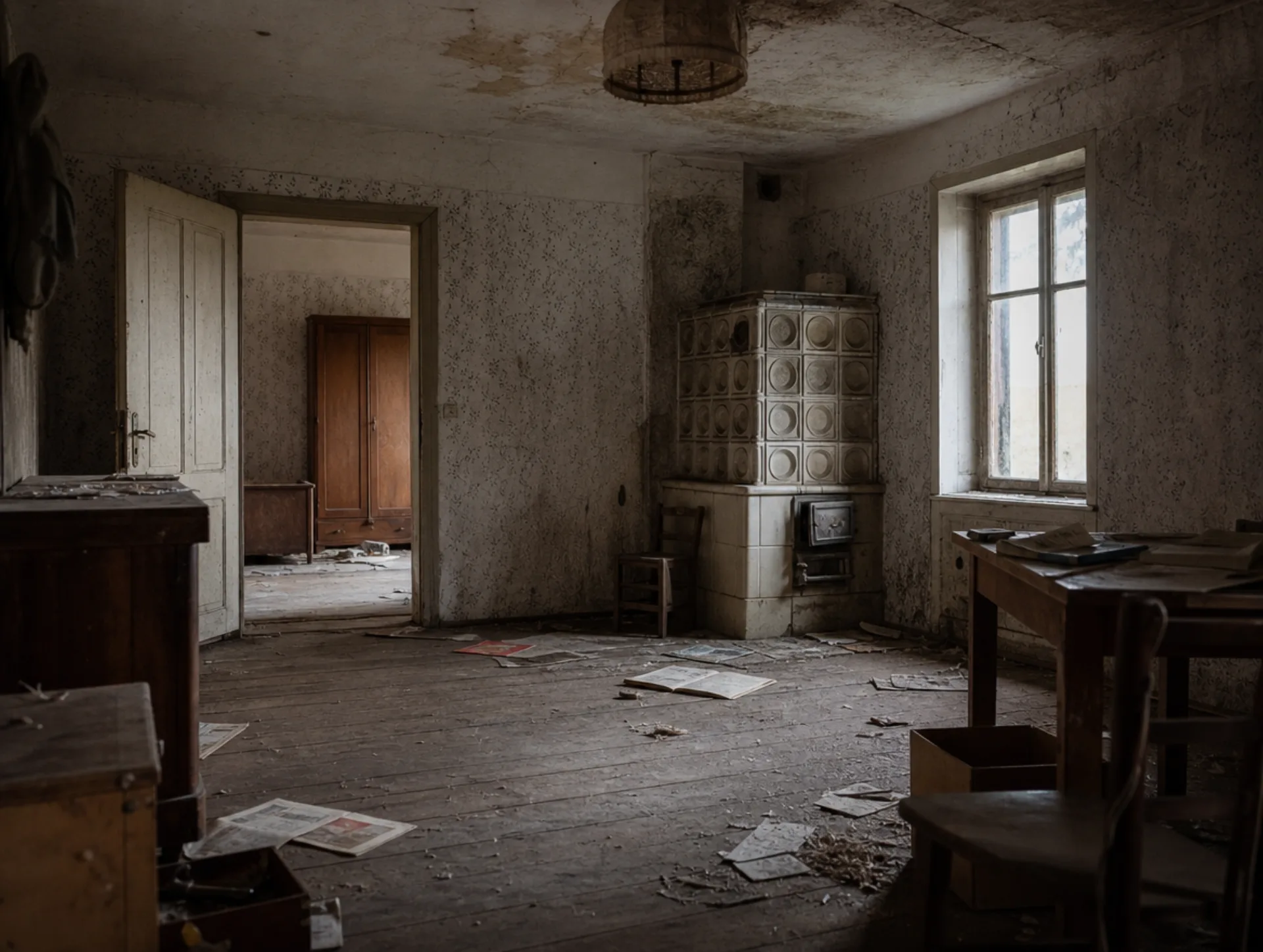 Stark verschmutztes Wohnzimmer in einem niederösterreichischen Haus vor der Sonderreinigung